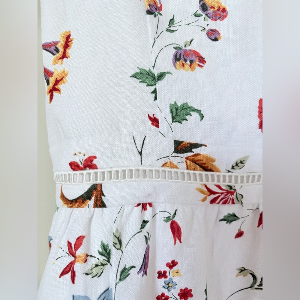 NEW Reformation Everett Linen Midi Dress Corsini White Multi Floral | US 4 UK 8 - Picture 13 of 16